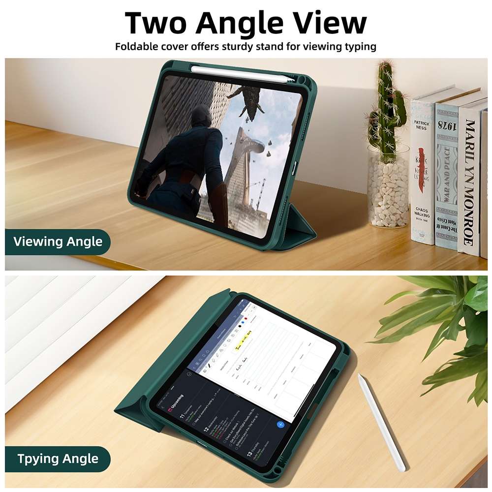 For iPad 2025 / 2022 3-fold TPU Smart Leather Tablet Case with Pen Slot(Dark Green)
