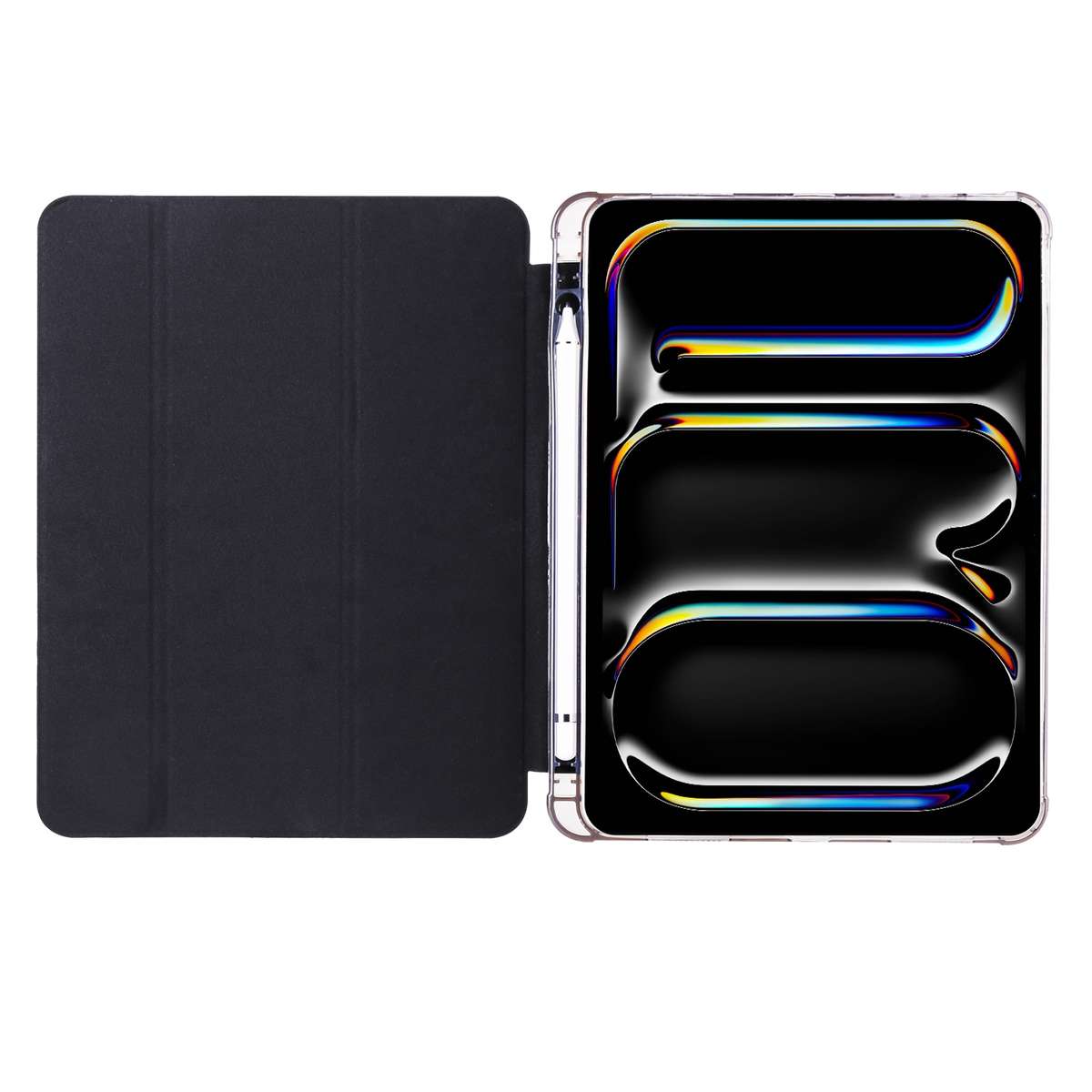 For iPad Pro 13 2025 / 2024 3-fold TPU Leather Smart Tablet Case with Pen Slot(Black)