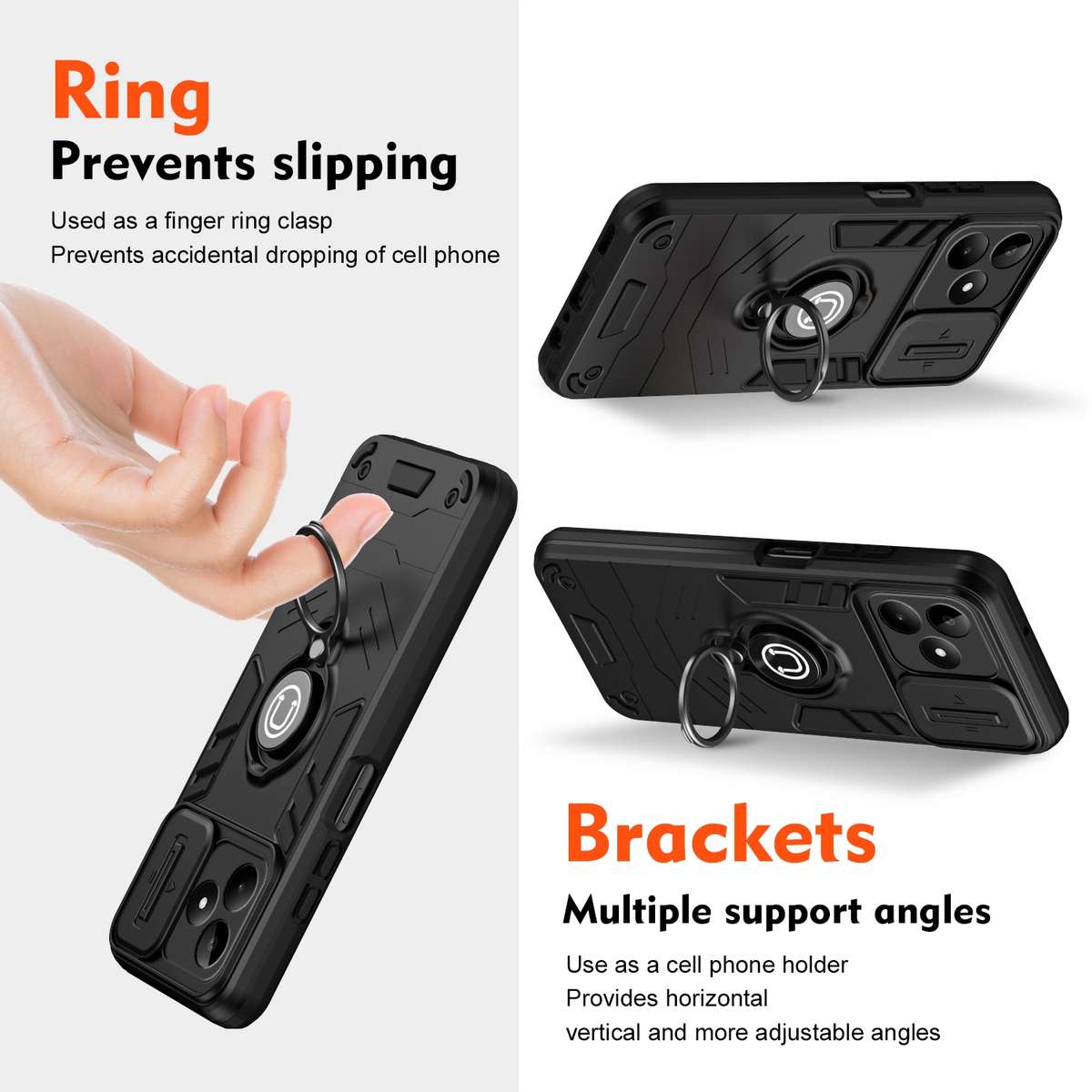 For Realme Note 50 Camshield Ring Holder Phone Case(Black)