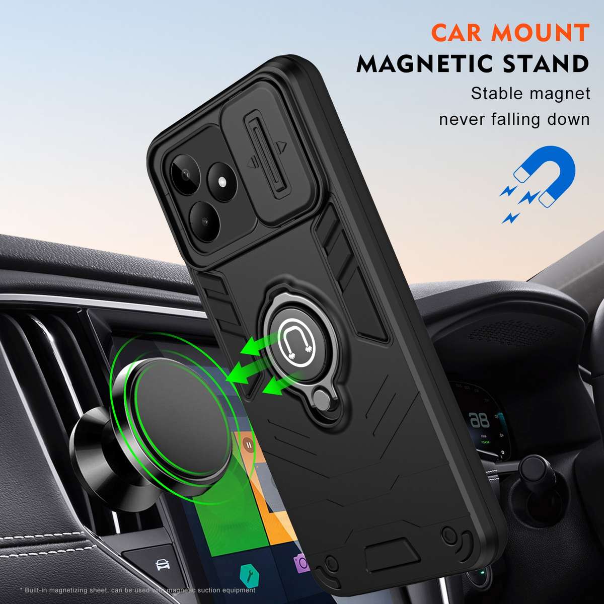For Realme Note 50 Camshield Ring Holder Phone Case(Black)