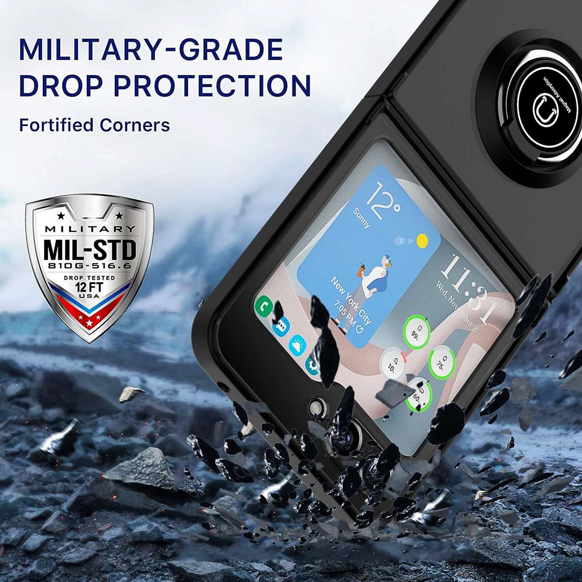 For Samsung Galaxy Z Flip6 / Flip7 FE Q Shadow 1 Series TPU + PC Phone Case with Ring(Red)