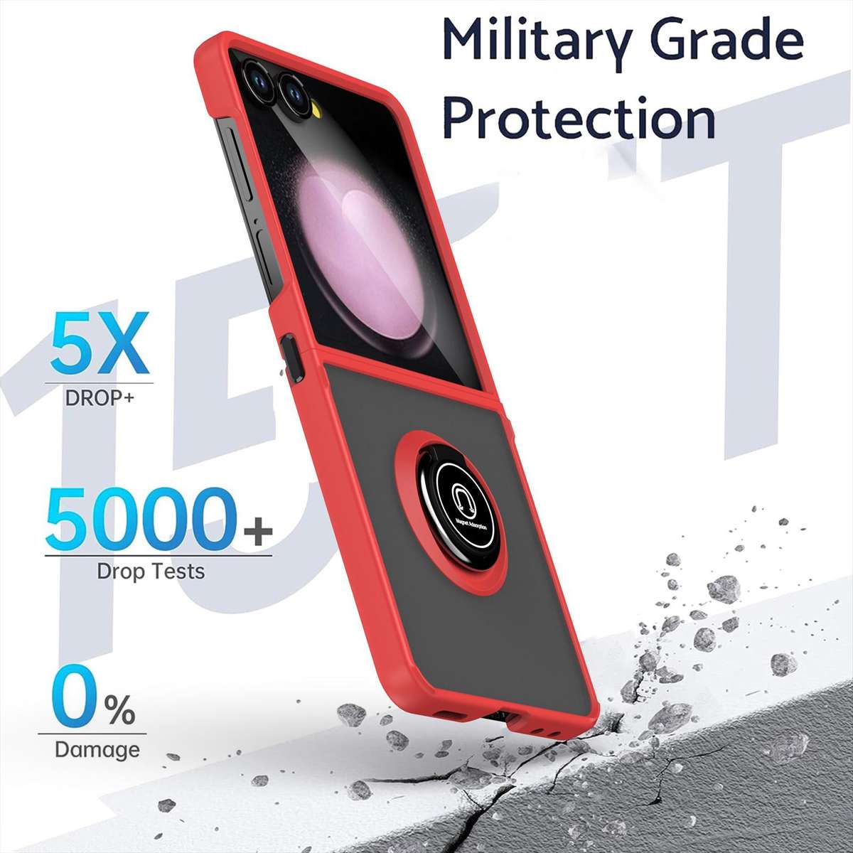 For Samsung Galaxy Z Flip7 Q Shadow 1 Series TPU + PC Phone Case with Ring(Army Green)