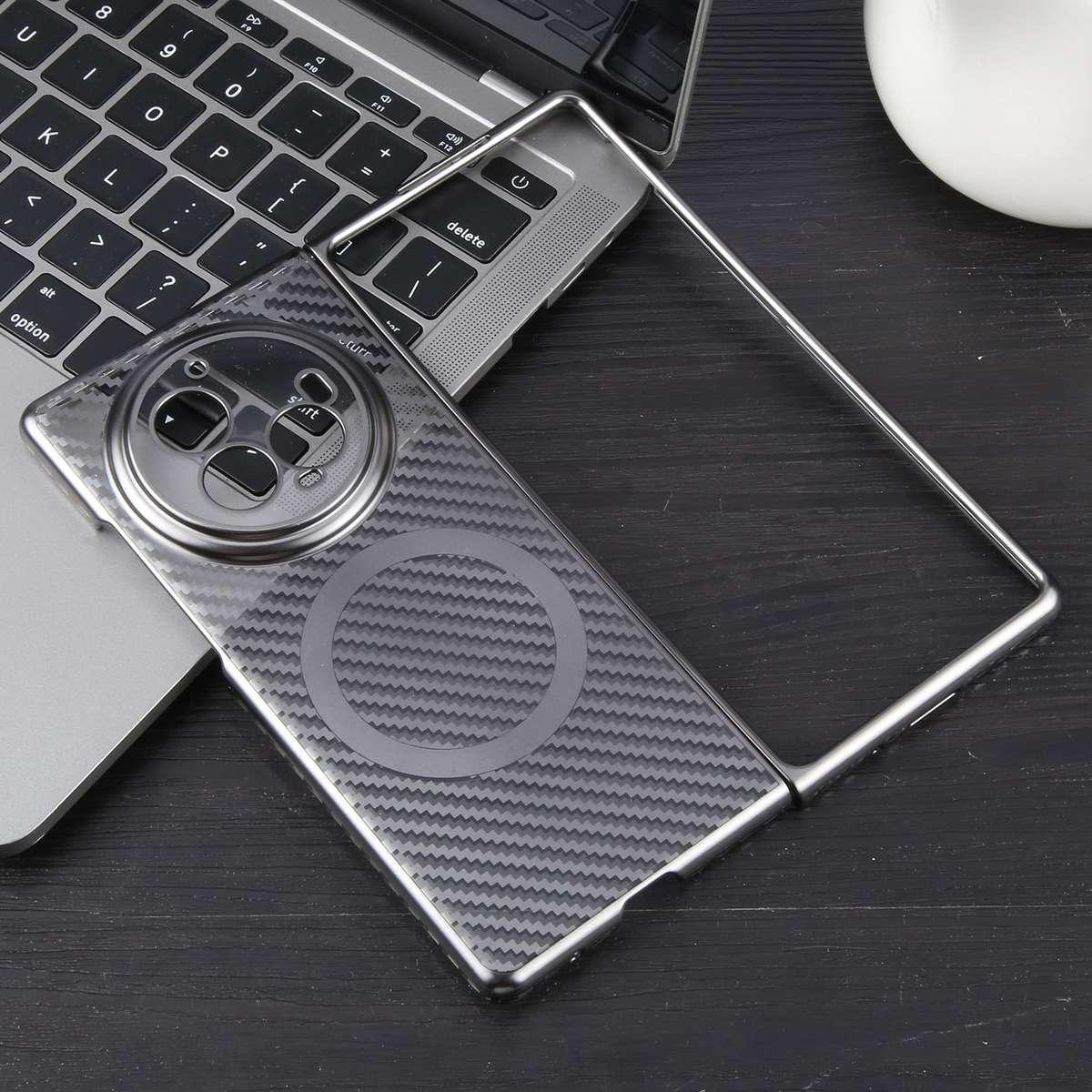 For vivo X Fold3 Pro 6D Plated Carbon Fiber Clear Magsafe PC Phone Case(Titanium Grey)
