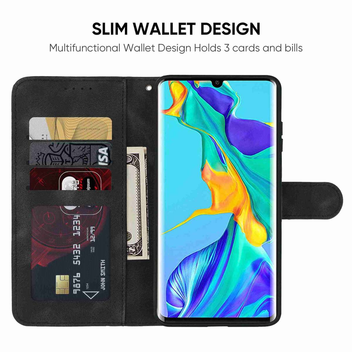 For Huawei P30 Pro Skin Feel Geometric Lines Leather Phone Case(Black)