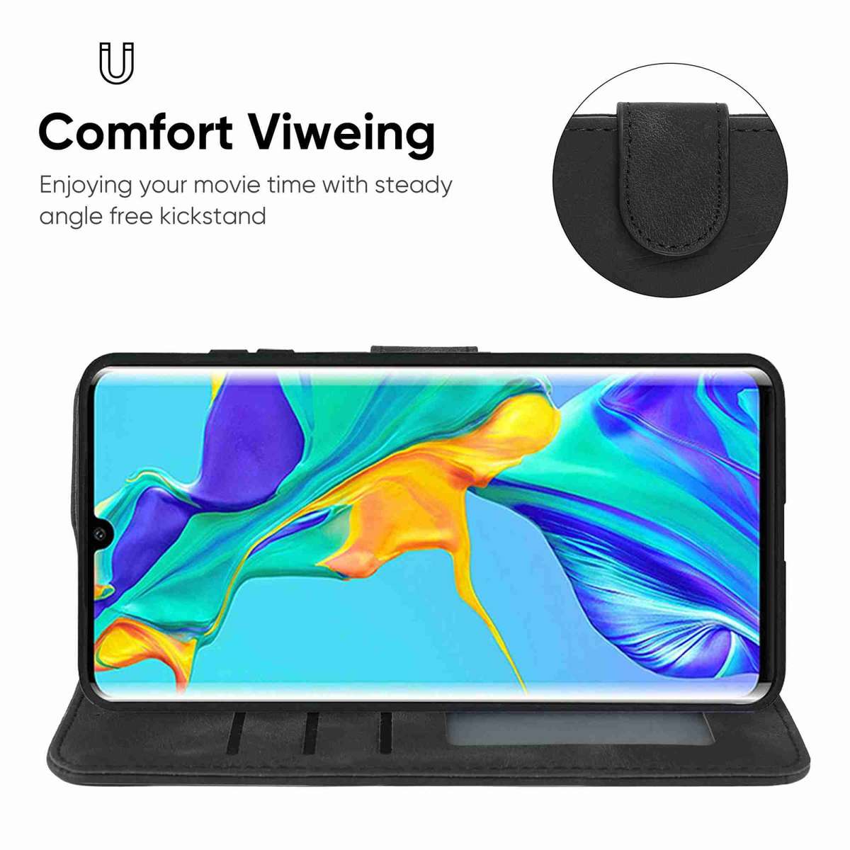 For Huawei P30 Pro Skin Feel Geometric Lines Leather Phone Case(Black)