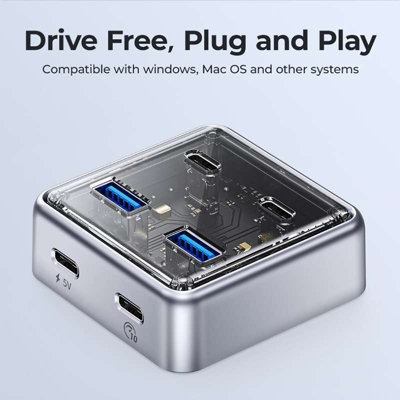 ORICO XHJ2U2C-G2 4-Port Compact Zinc Alloy USB 3.0 HUB Expand Converter(Silver)
