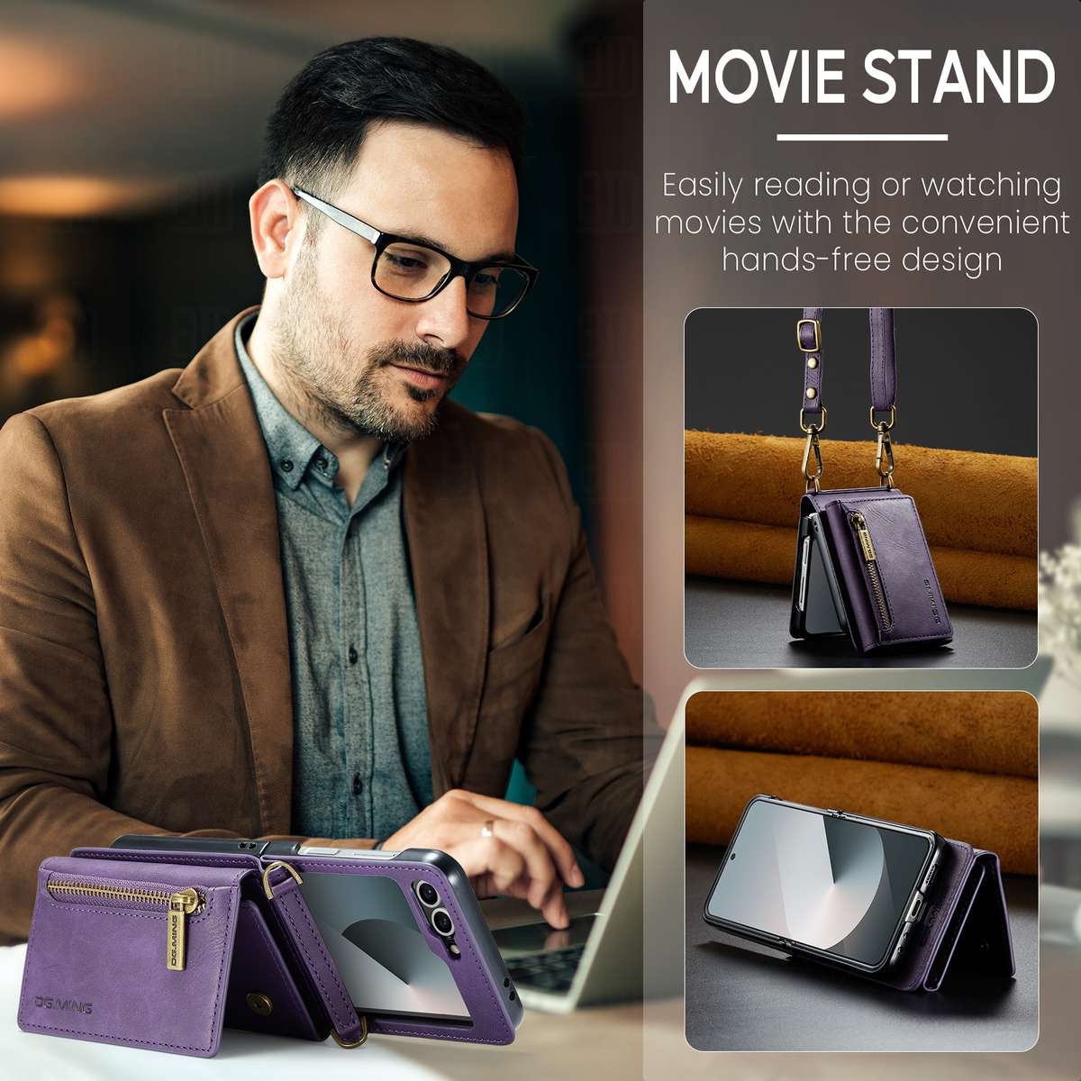 For Samsung Galaxy Z Flip6 DG.MING M5 Series Zip RFID Multi Card Detachable Leather Phone Case