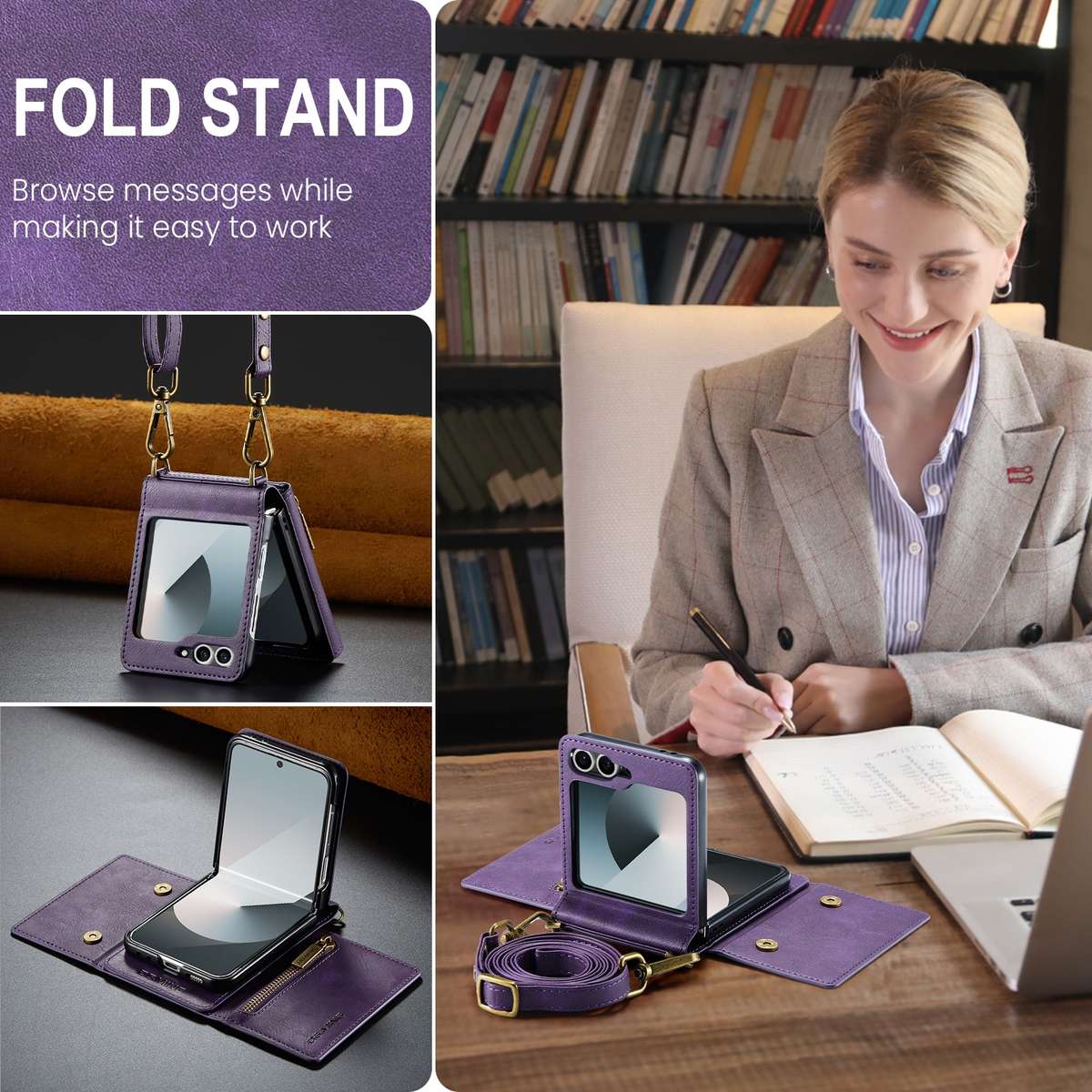 For Samsung Galaxy Z Flip6 DG.MING M5 Series Zip RFID Multi Card Detachable Leather Phone Case