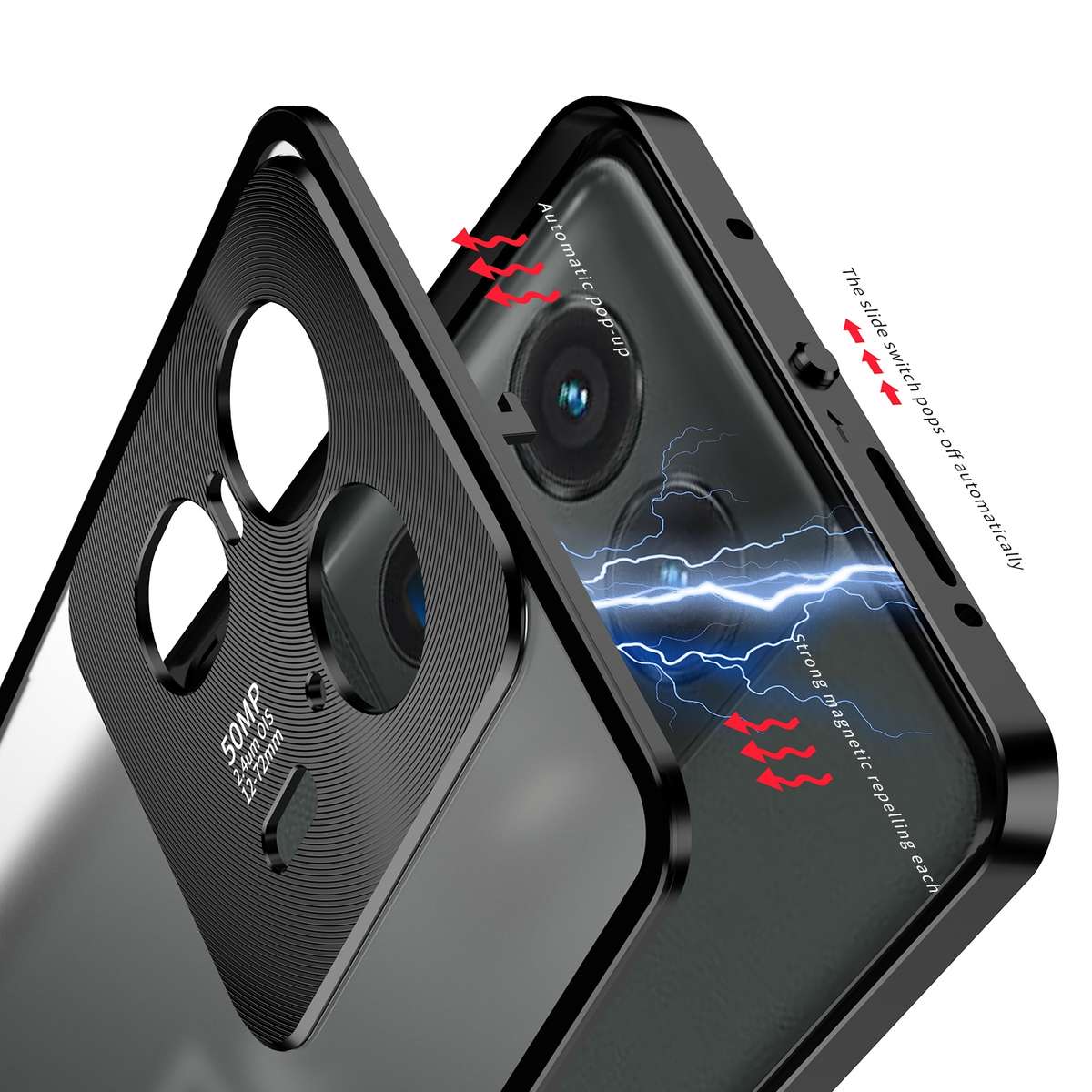 For Motorola Moto X40 Snap Buckle Metal Frame Frosted Phone Case(Black)