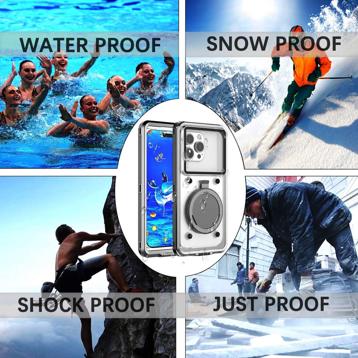 33ft 10m Underwater IP68 Waterproof Phone Case For Under 6.6 inch Phones(Black)