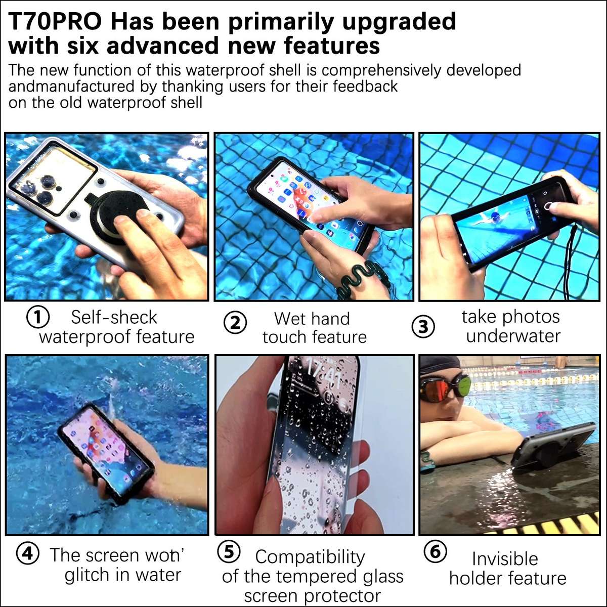 33ft 10m Underwater IP68 Waterproof Phone Case For Under 6.6 inch Phones(Black)
