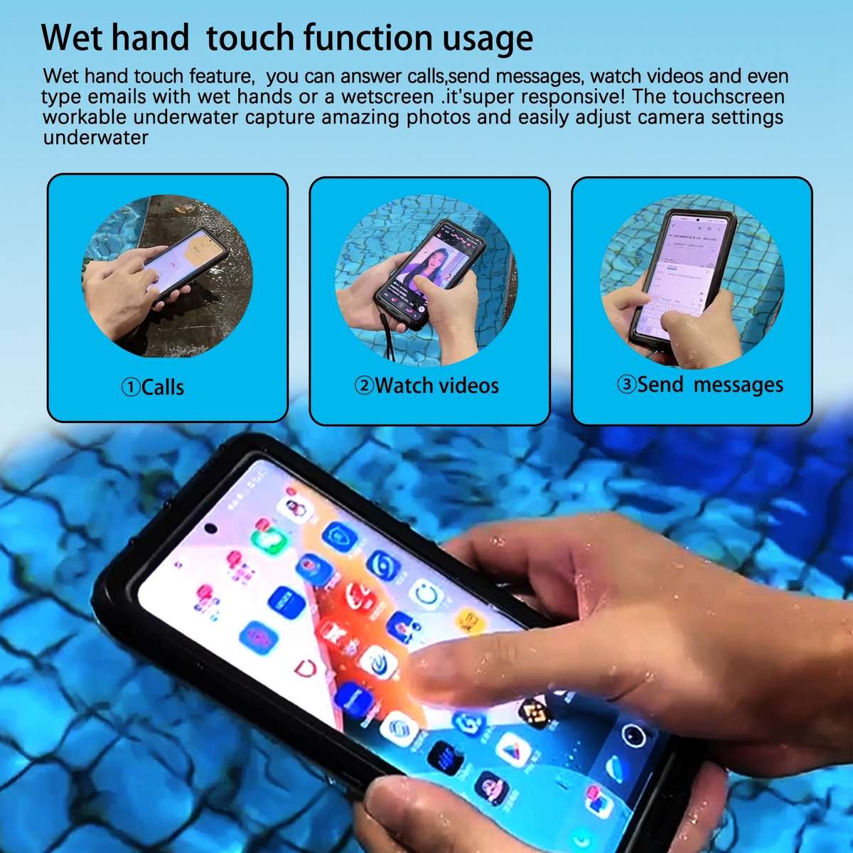 33ft 10m Underwater IP68 Waterproof Phone Case For Under 6.6 inch Phones(Black)