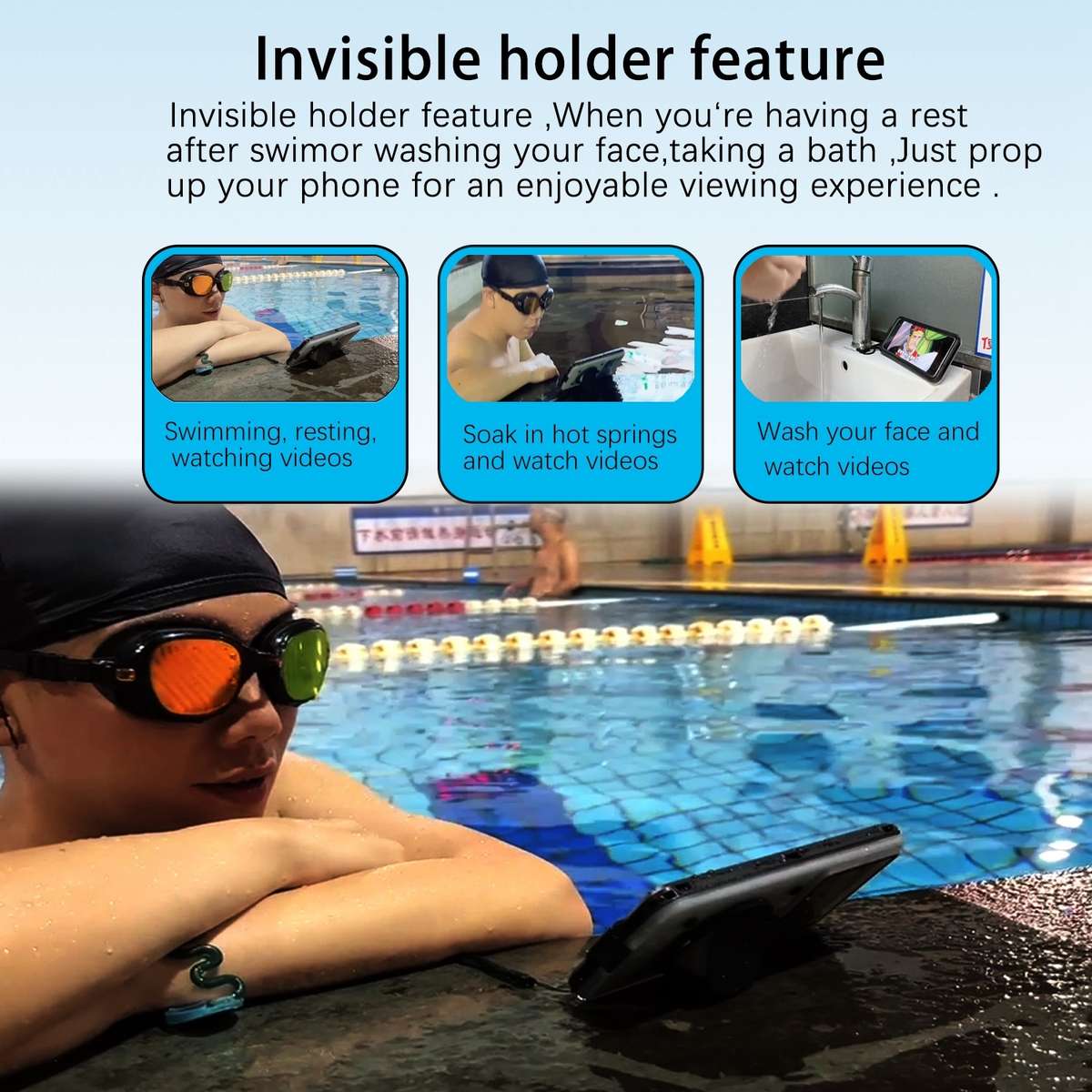 33ft 10m Underwater IP68 Waterproof Phone Case For Under 6.6 inch Phones(Black)