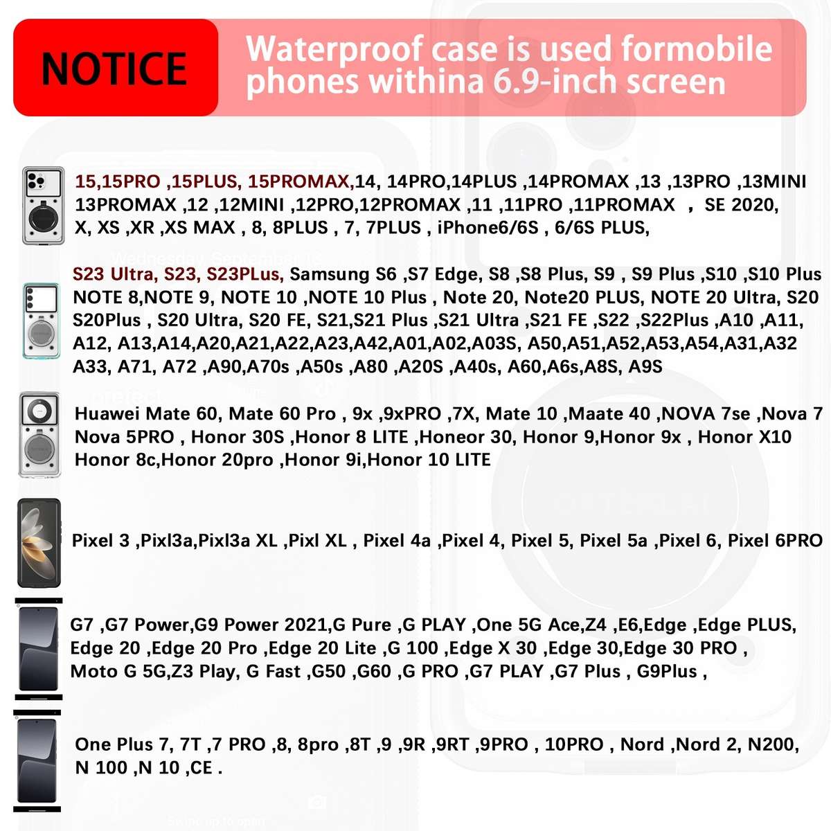 33ft 10m Underwater IP68 Waterproof Phone Case For Under 6.6 inch Phones(Black)