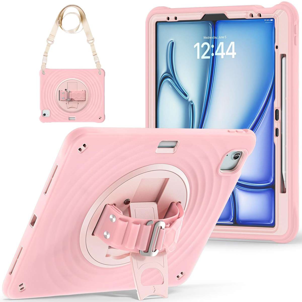 For iPad Air 13 2026 / 2025 / 2024 Rotation Holder Silicone Hybrid PC Tablet Case(Pink)
