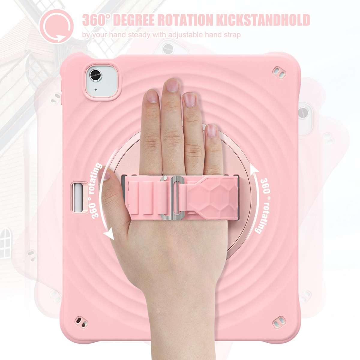 For iPad Air 13 2026 / 2025 / 2024 Rotation Holder Silicone Hybrid PC Tablet Case(Pink)