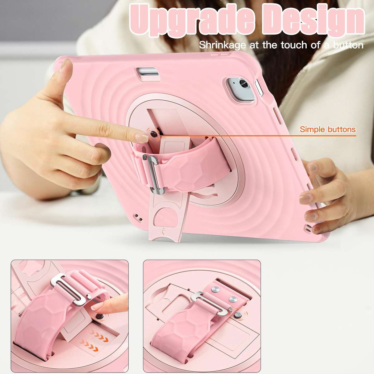 For iPad Air 13 2026 / 2025 / 2024 Rotation Holder Silicone Hybrid PC Tablet Case(Pink)