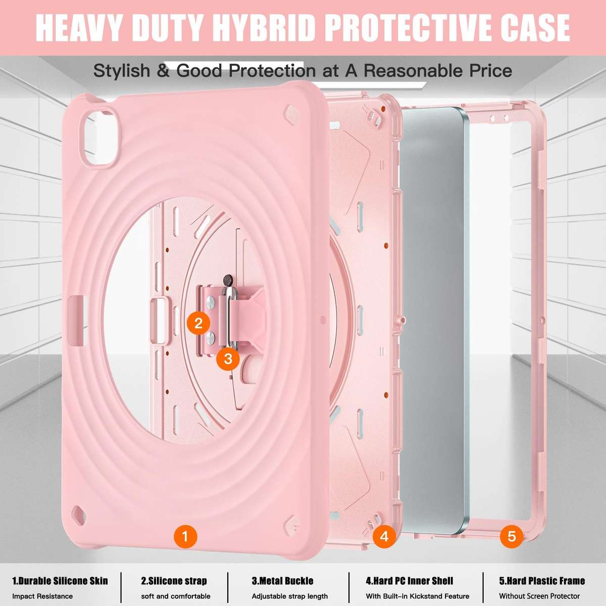 For iPad Air 13 2026 / 2025 / 2024 Rotation Holder Silicone Hybrid PC Tablet Case(Pink)