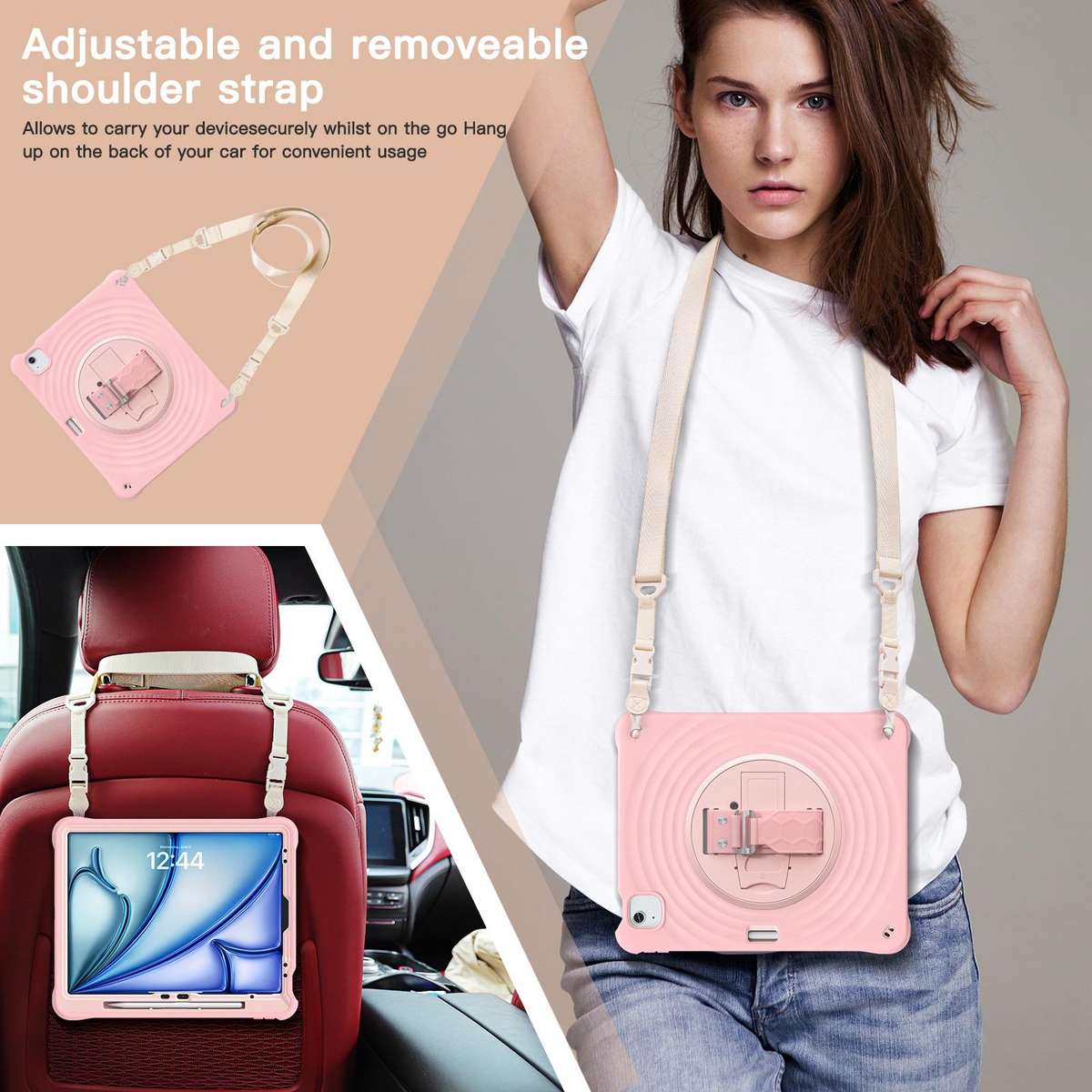 For iPad Air 13 2026 / 2025 / 2024 Rotation Holder Silicone Hybrid PC Tablet Case(Pink)