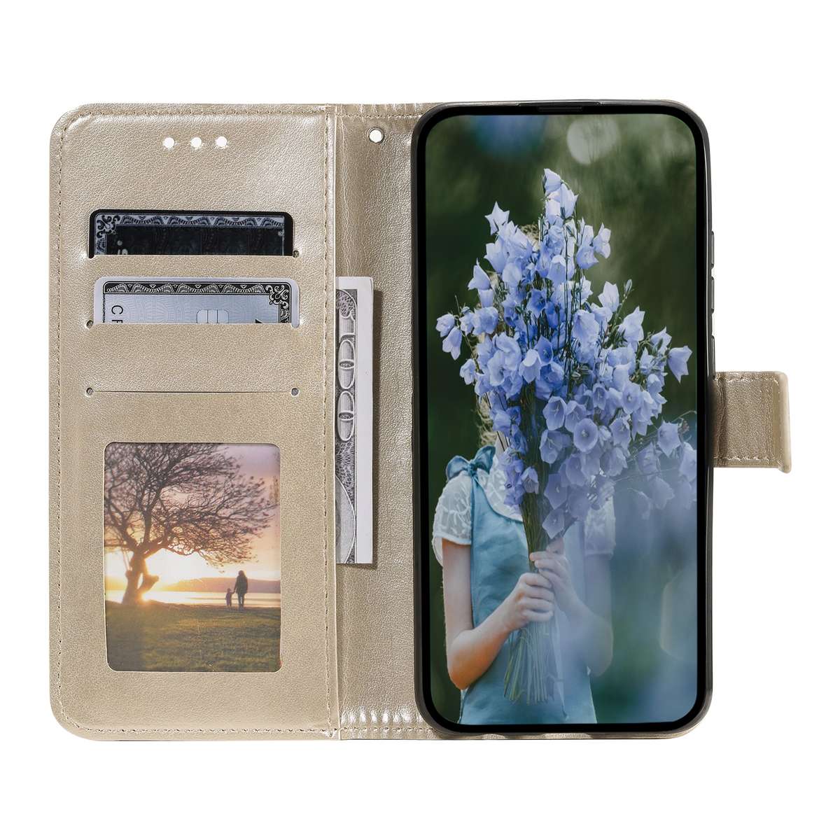 For Xiaomi 15 Totem Flower Embossed Leather Phone Case with Lanyard(Gold)