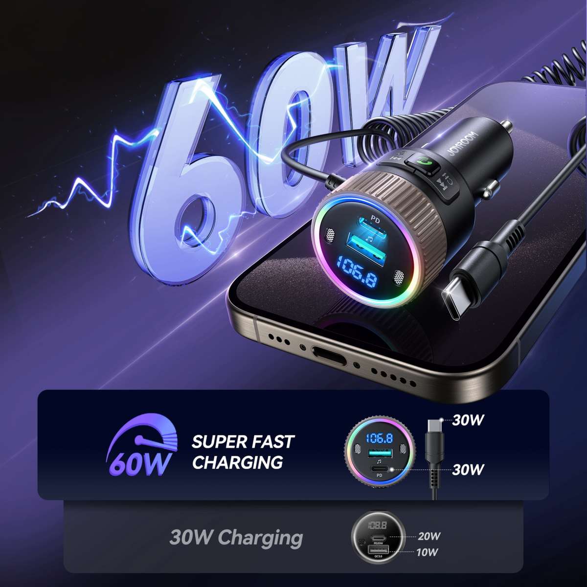 JOYROOM JR-CCB02 Car Bluetooth 5.4 Wireless Transmitter MP3 Player(Black)