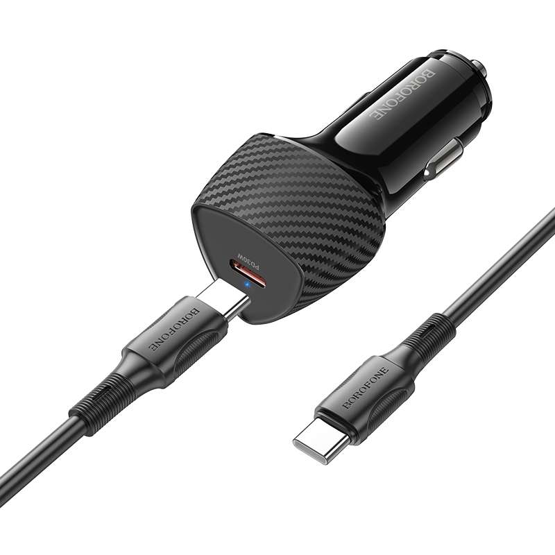 BOROFONE BZ31B Solid Single PD30W Car Charger Set with Type-C to Type-C Cable(Black)