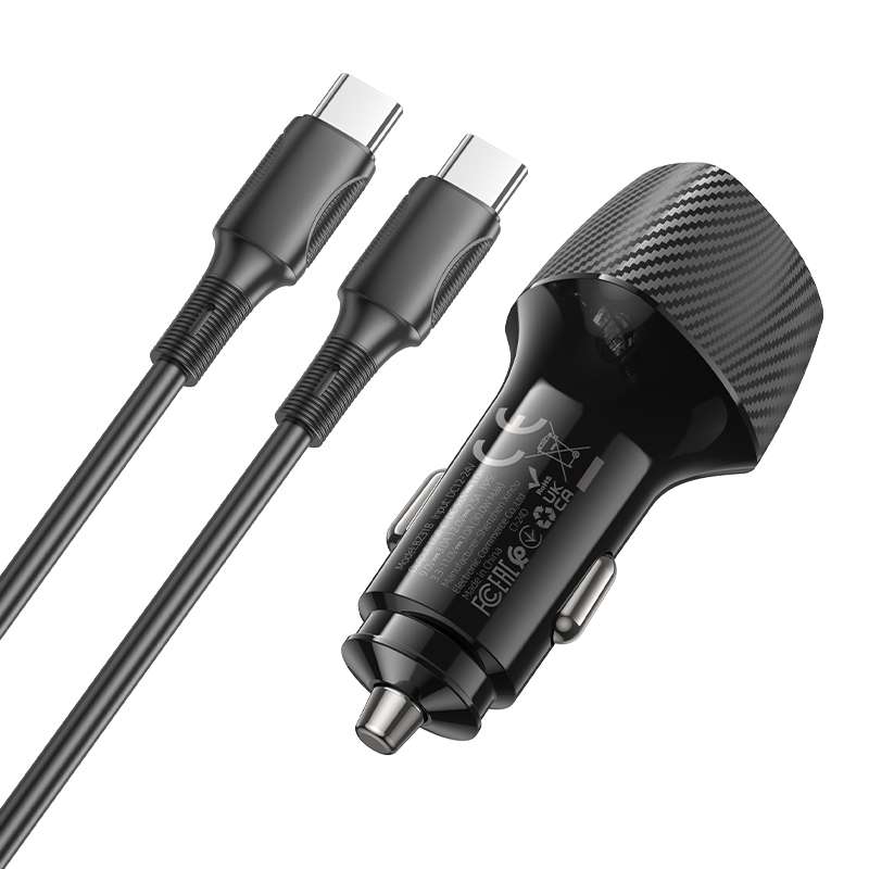 BOROFONE BZ31B Solid Single PD30W Car Charger Set with Type-C to Type-C Cable(Black)
