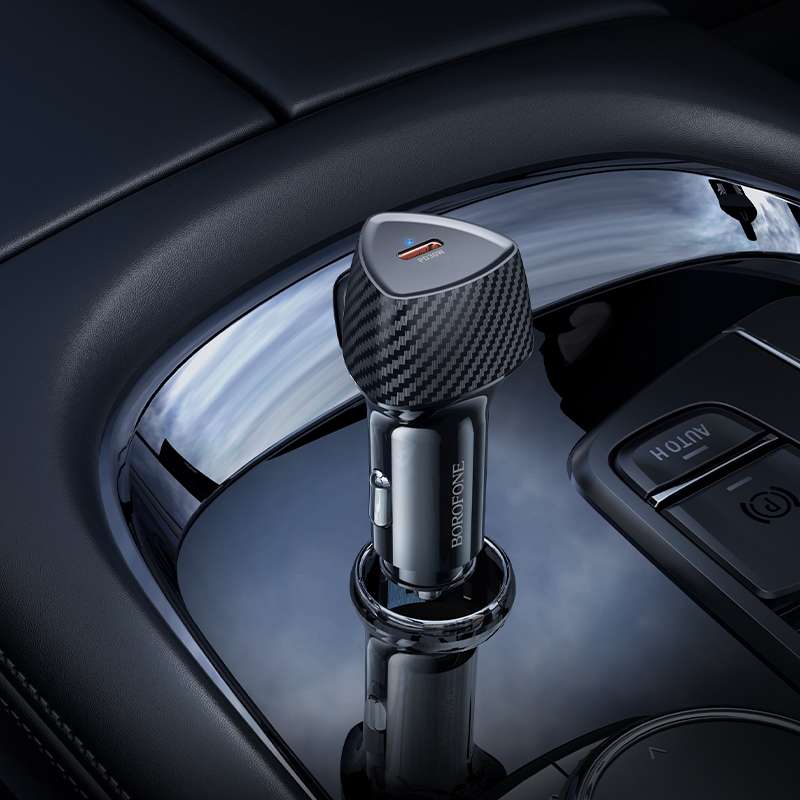BOROFONE BZ31B Solid Single PD30W Car Charger Set with Type-C to Type-C Cable(Black)