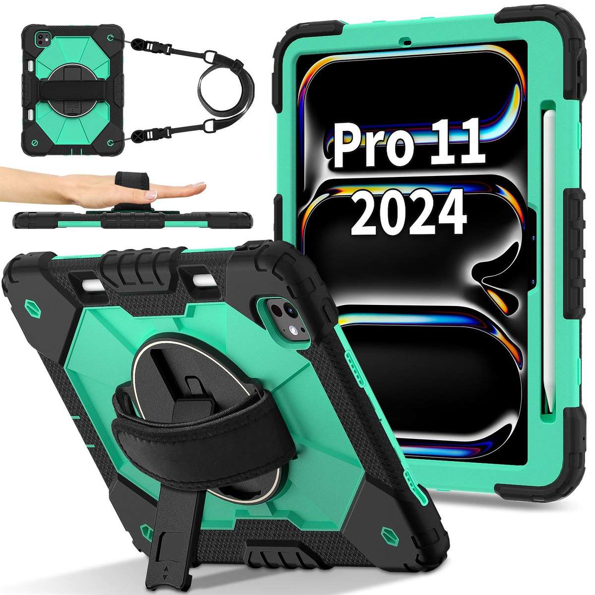 For iPad Pro 11 2025 / 2024 Contrast Color Robot Silicone Hybrid PC Tablet Case(Black Mint Green)