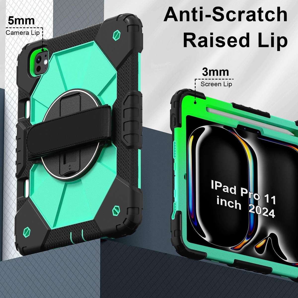 For iPad Pro 11 2025 / 2024 Contrast Color Robot Silicone Hybrid PC Tablet Case(Black Mint Green)