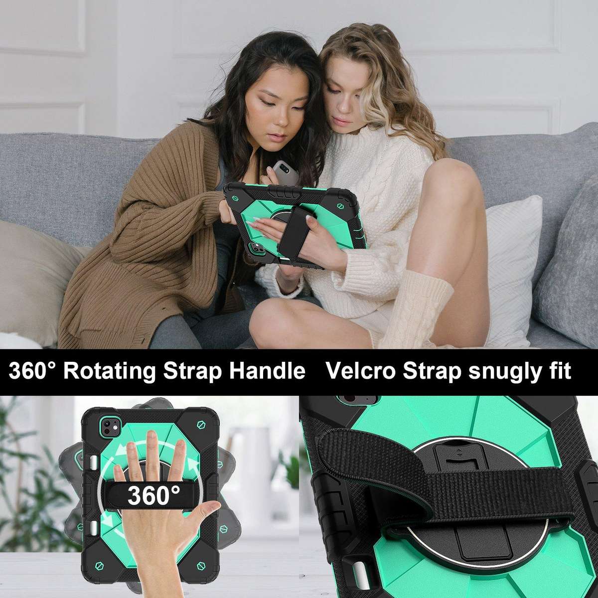 For iPad Pro 11 2025 / 2024 Contrast Color Robot Silicone Hybrid PC Tablet Case(Black Mint Green)