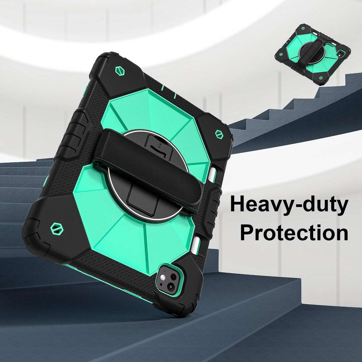 For iPad Pro 11 2025 / 2024 Contrast Color Robot Silicone Hybrid PC Tablet Case(Black Mint Green)