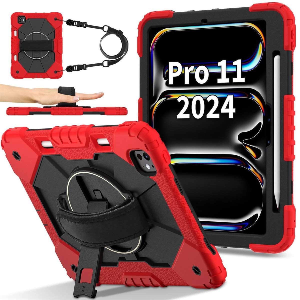 For iPad Pro 11 2025 / 2024 Contrast Color Robot Silicone Hybrid PC Tablet Case(Red Black)