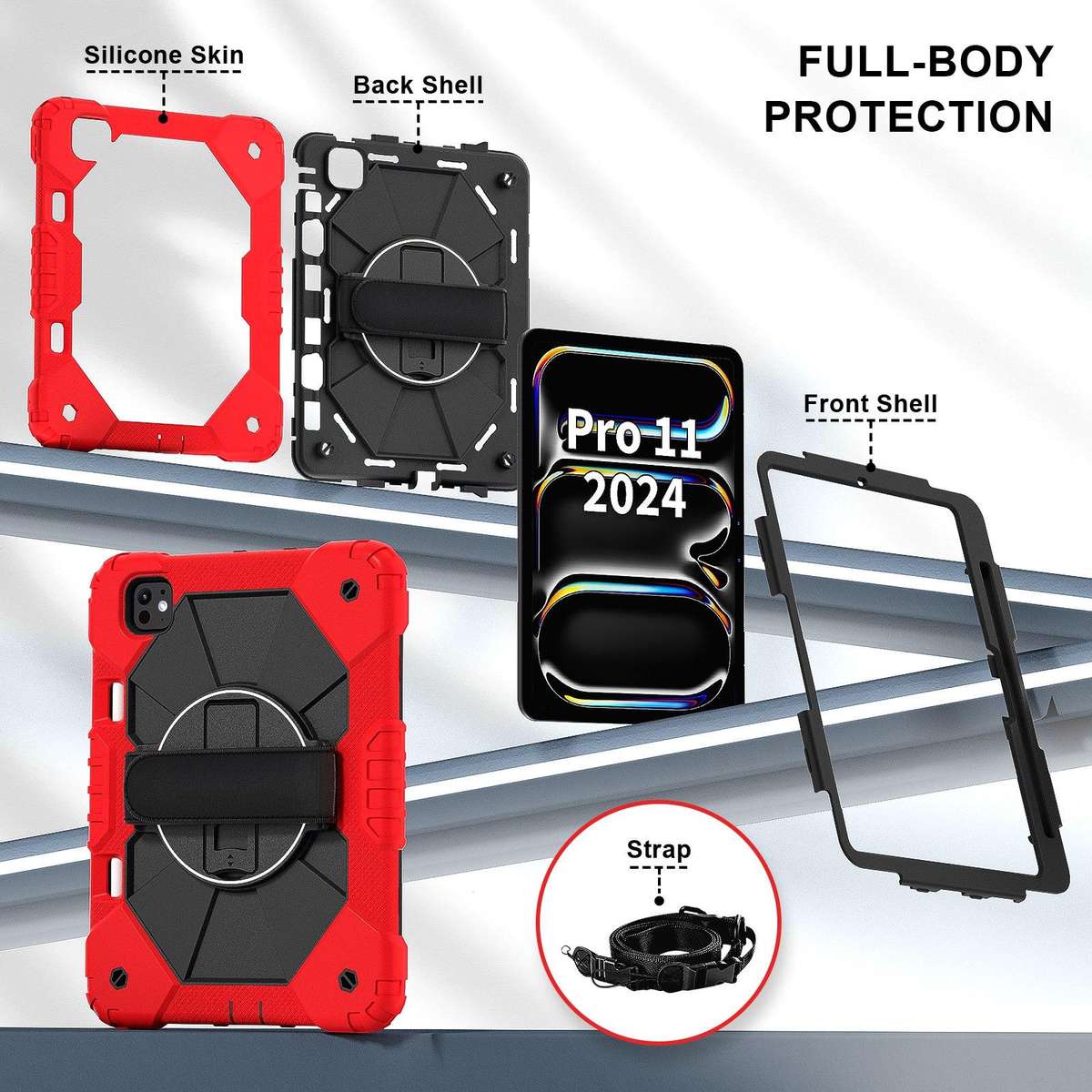 For iPad Pro 11 2025 / 2024 Contrast Color Robot Silicone Hybrid PC Tablet Case(Red Black)