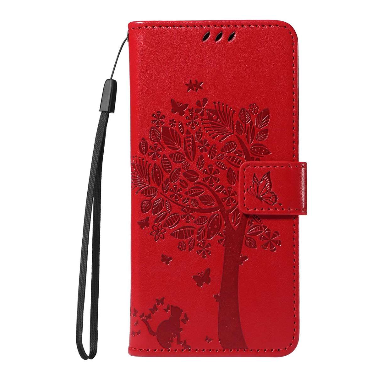 For Xiaomi 15 Ultra 5G Global Tree & Cat Embossed Pattern Flip Leather Phone Case(Red)