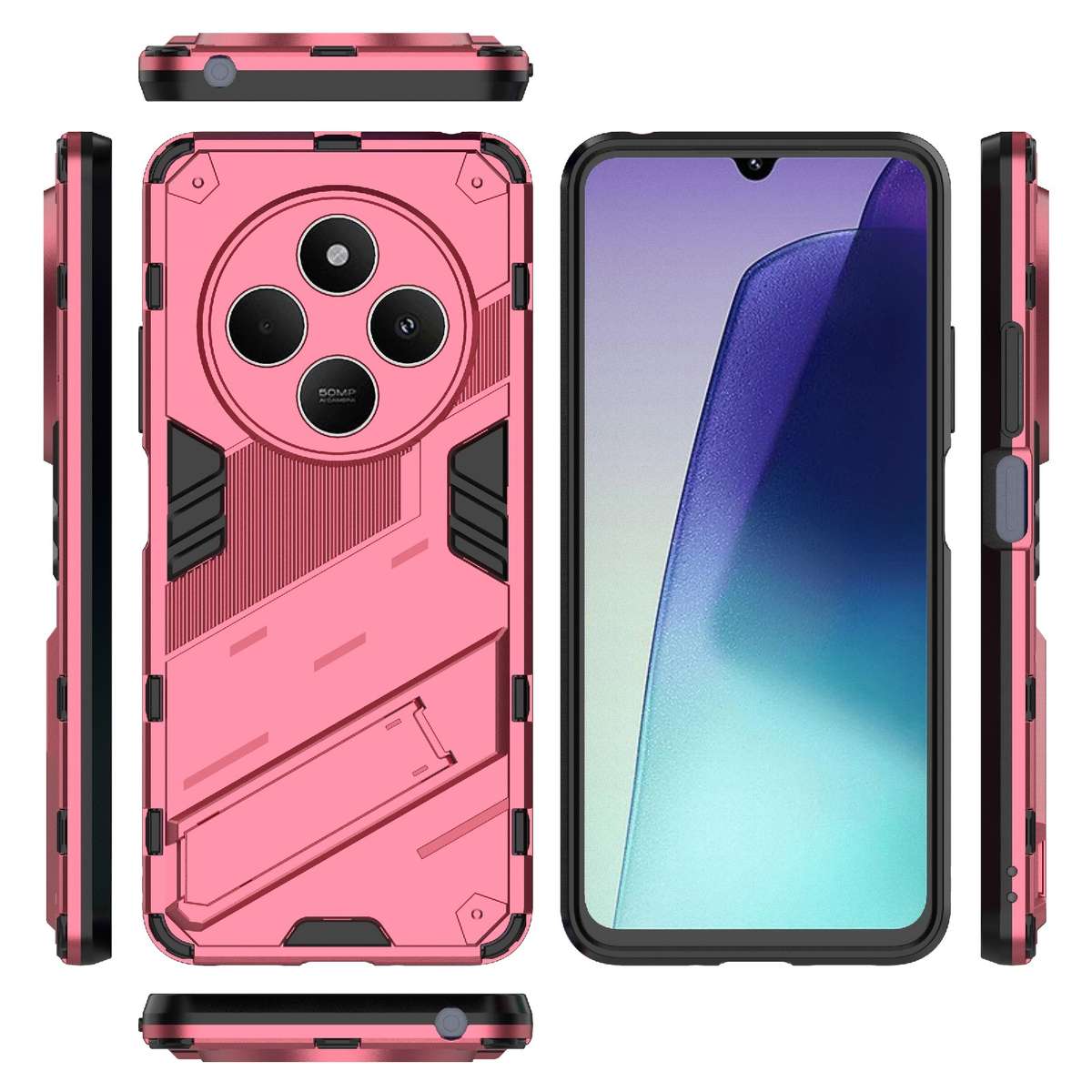 For Redmi 14C 4G Global Punk Armor 2 in 1 PC + TPU Phone Case with Holder(Light Red)