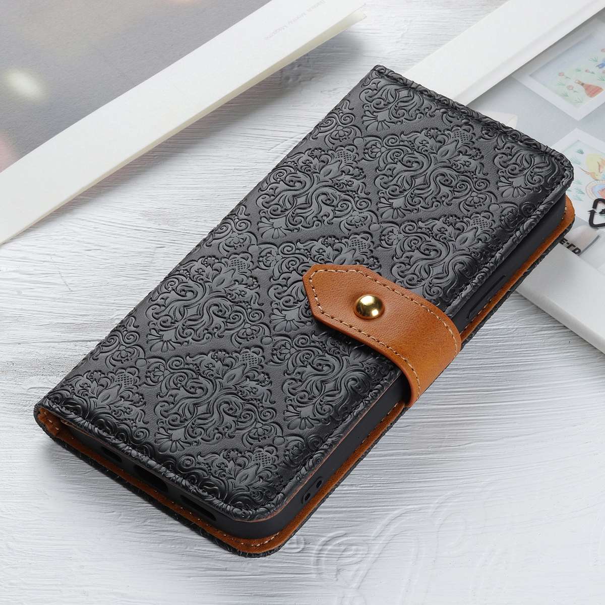 For Xiaomi Redmi 13 4G European Floral Embossed Leather Phone Case(Black)