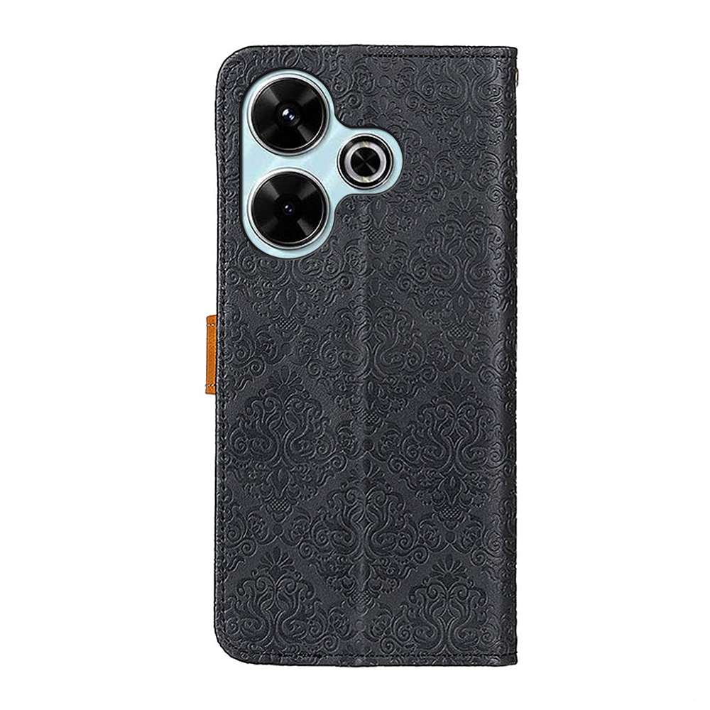 For Xiaomi Redmi 13 4G European Floral Embossed Leather Phone Case(Black)