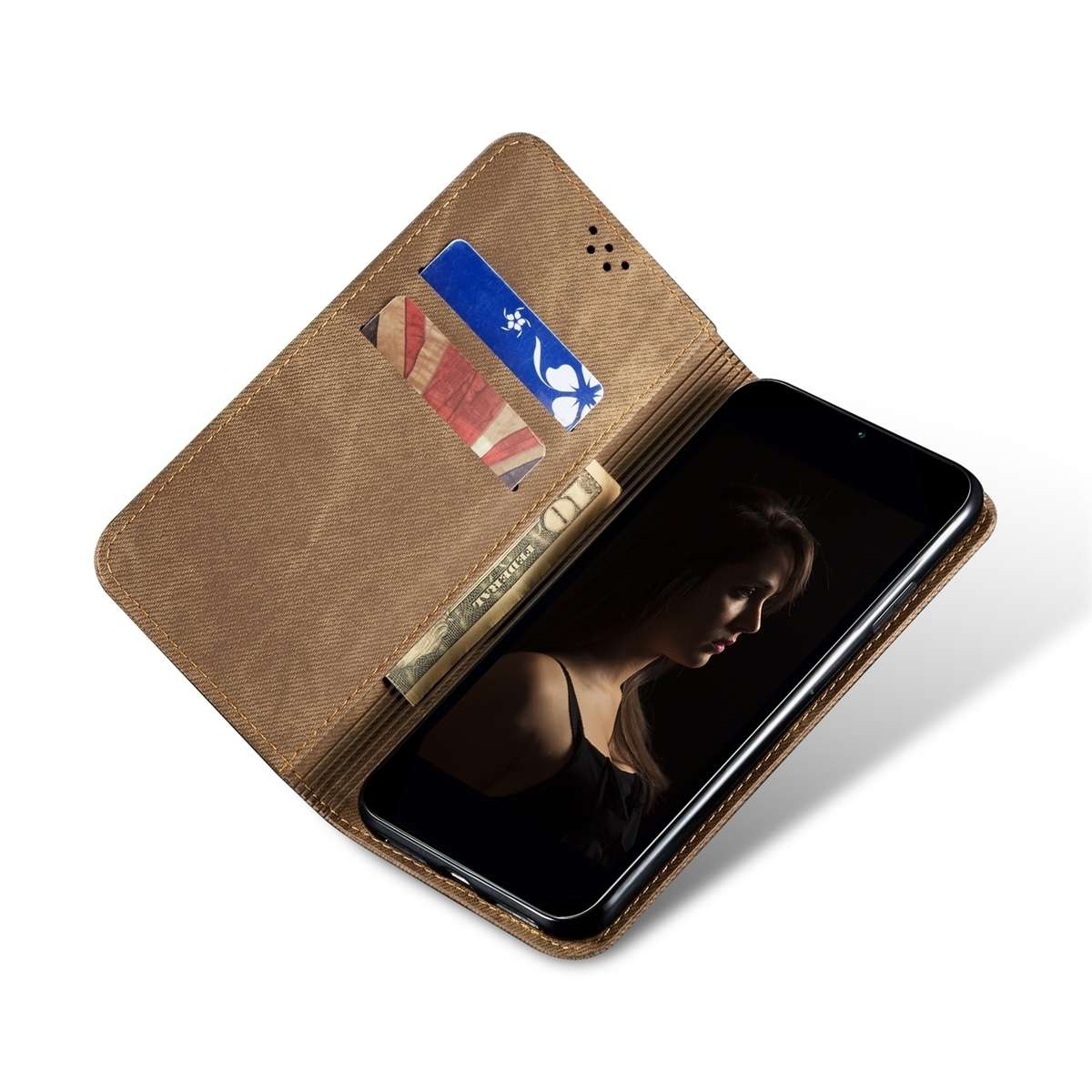 For Samsung Galaxy S24+ 5G Denim Texture Casual Style Horizontal Flip Leather Case(Khaki)
