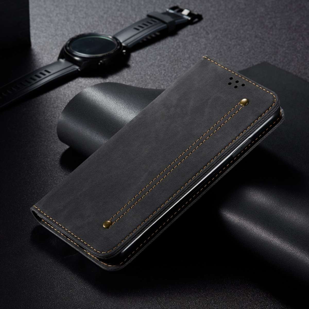 For Samsung Galaxy S24 Ultra 5G Denim Texture Casual Style Horizontal Flip Leather Case(Black)