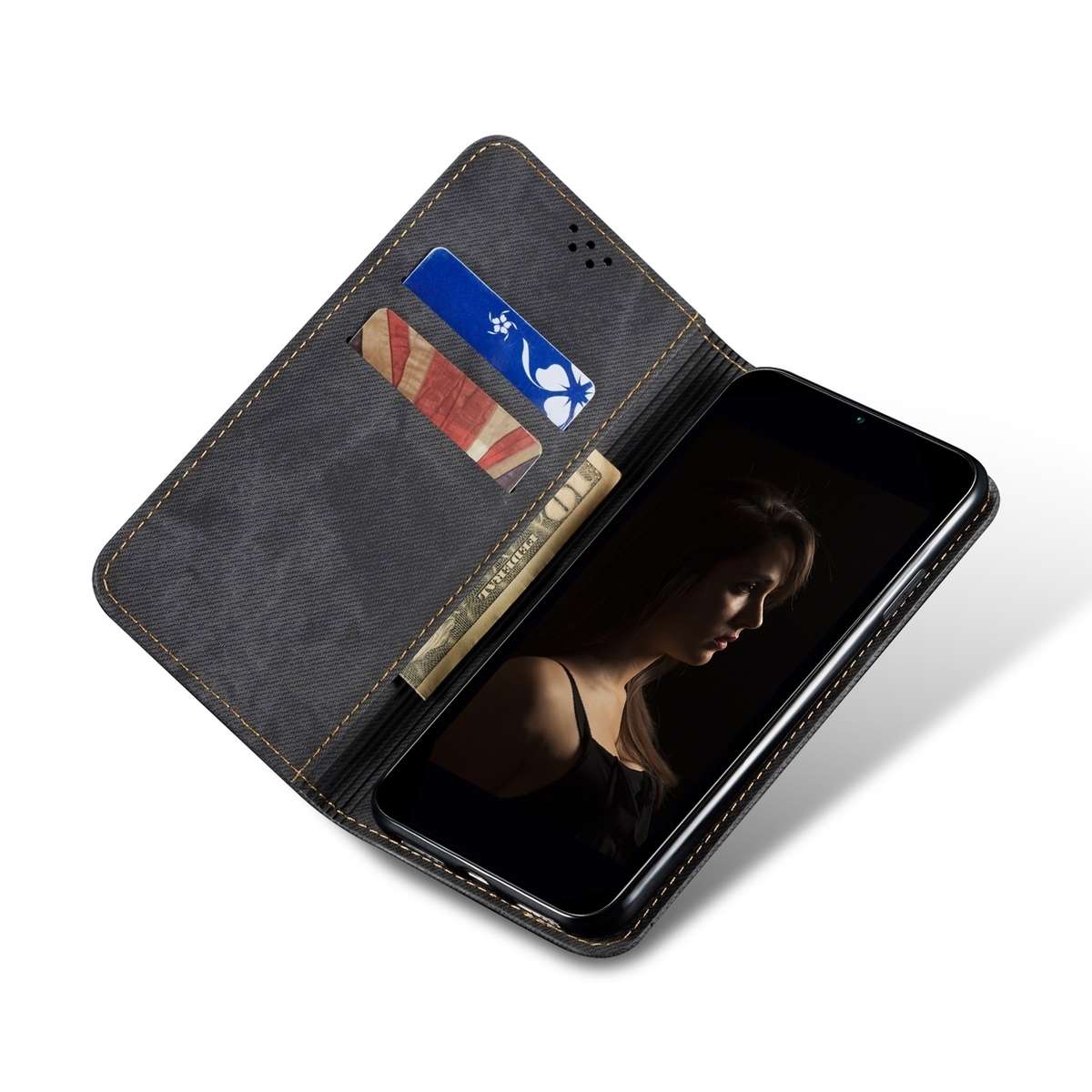For Samsung Galaxy S24 Ultra 5G Denim Texture Casual Style Horizontal Flip Leather Case(Black)