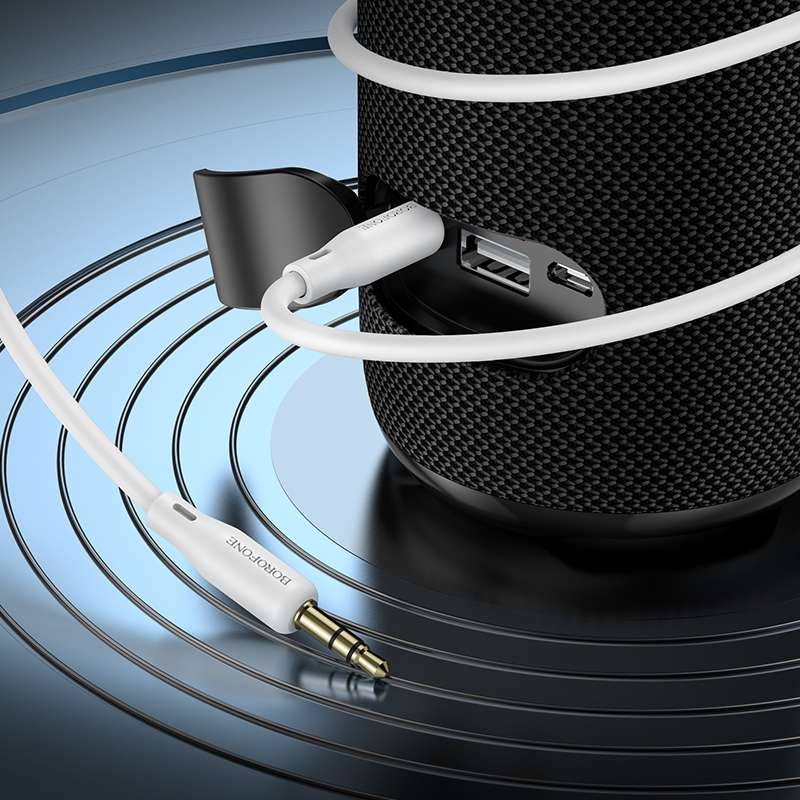 Borofone BL18 AUX Silicone Audio Cable, 3.5mm to 3.5mm Cable(White)