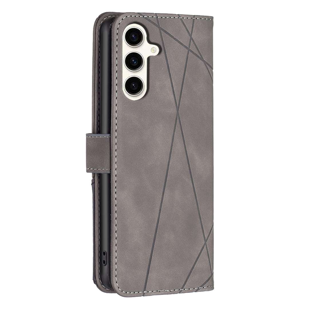 For Samsung Galaxy S24 FE 5G Magnetic Buckle Rhombus Texture Leather Phone Case(Grey)