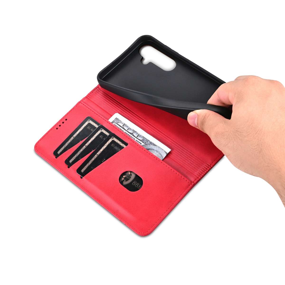 For Samsung Galaxy S24 FE 5G AZNS Magnetic Calf Texture Flip Leather Phone Case(Red)