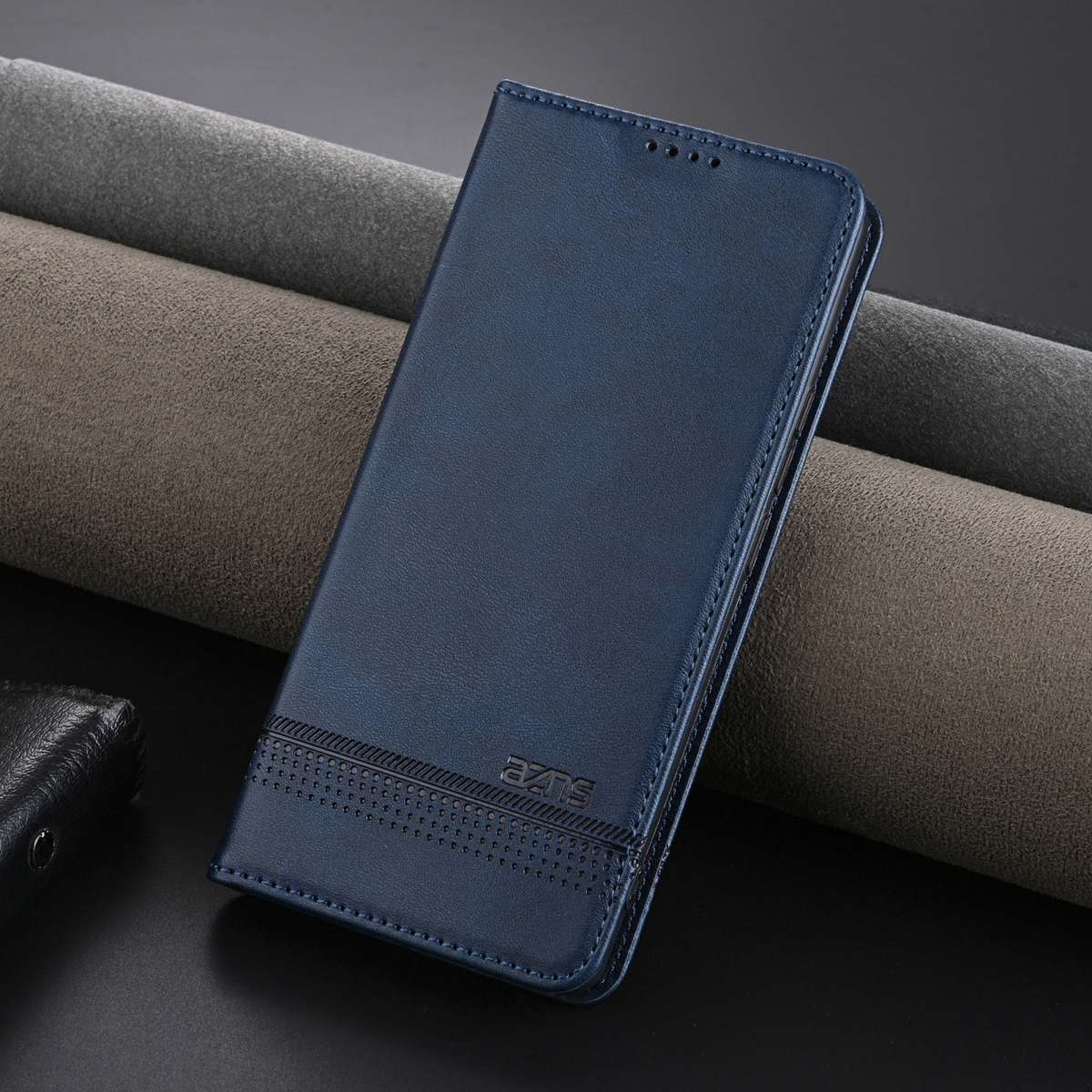 For Samsung Galaxy S24 FE 5G AZNS Magnetic Calf Texture Flip Leather Phone Case(Dark Blue)
