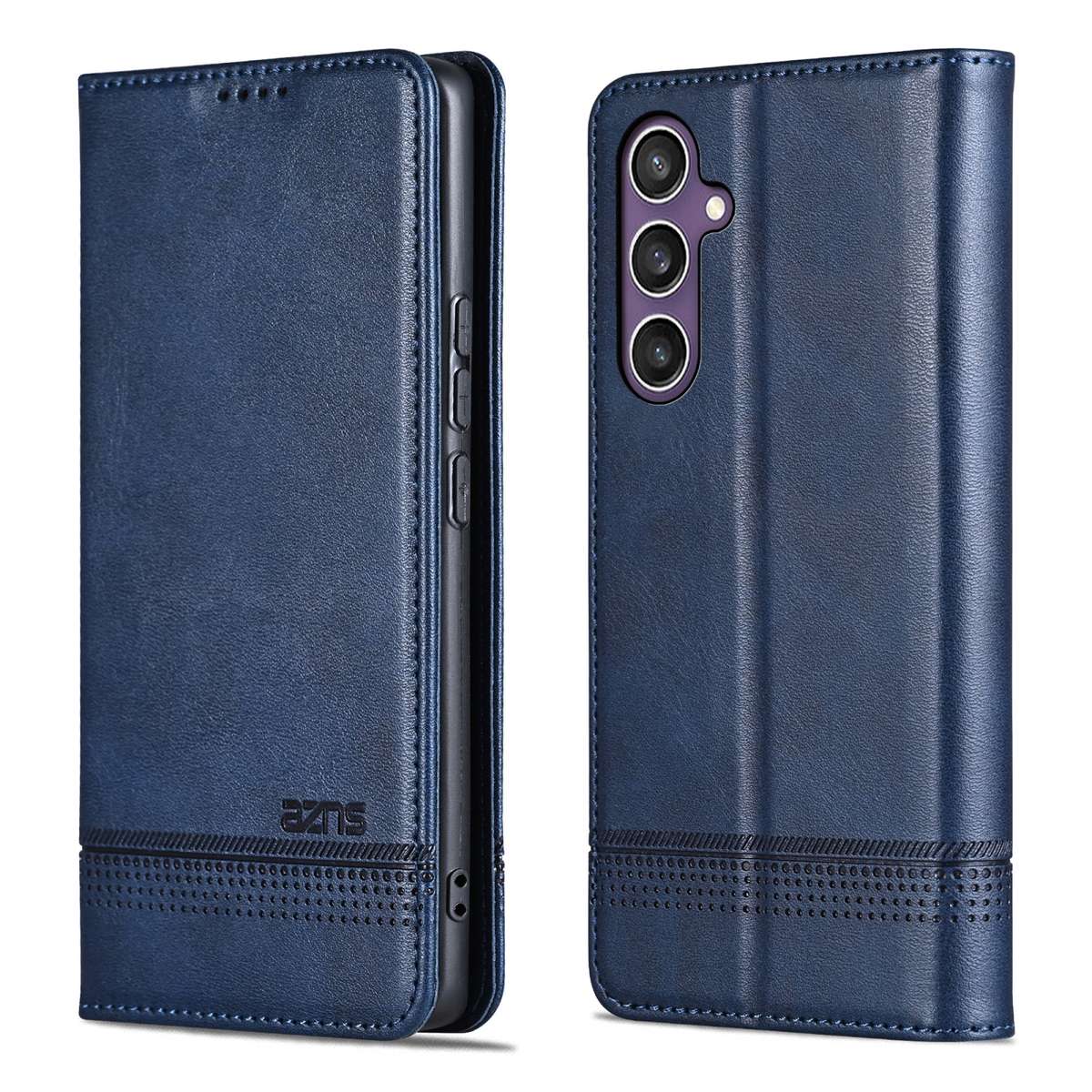 For Samsung Galaxy S24 FE 5G AZNS Magnetic Calf Texture Flip Leather Phone Case(Dark Blue)