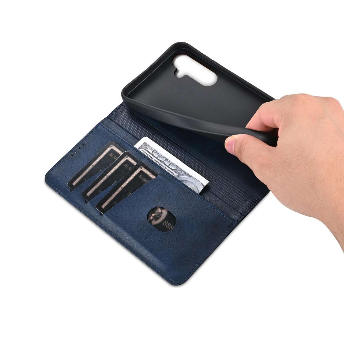 For Samsung Galaxy S25 FE 5G AZNS Magnetic Calf Texture Flip Leather Phone Case(Dark Blue)