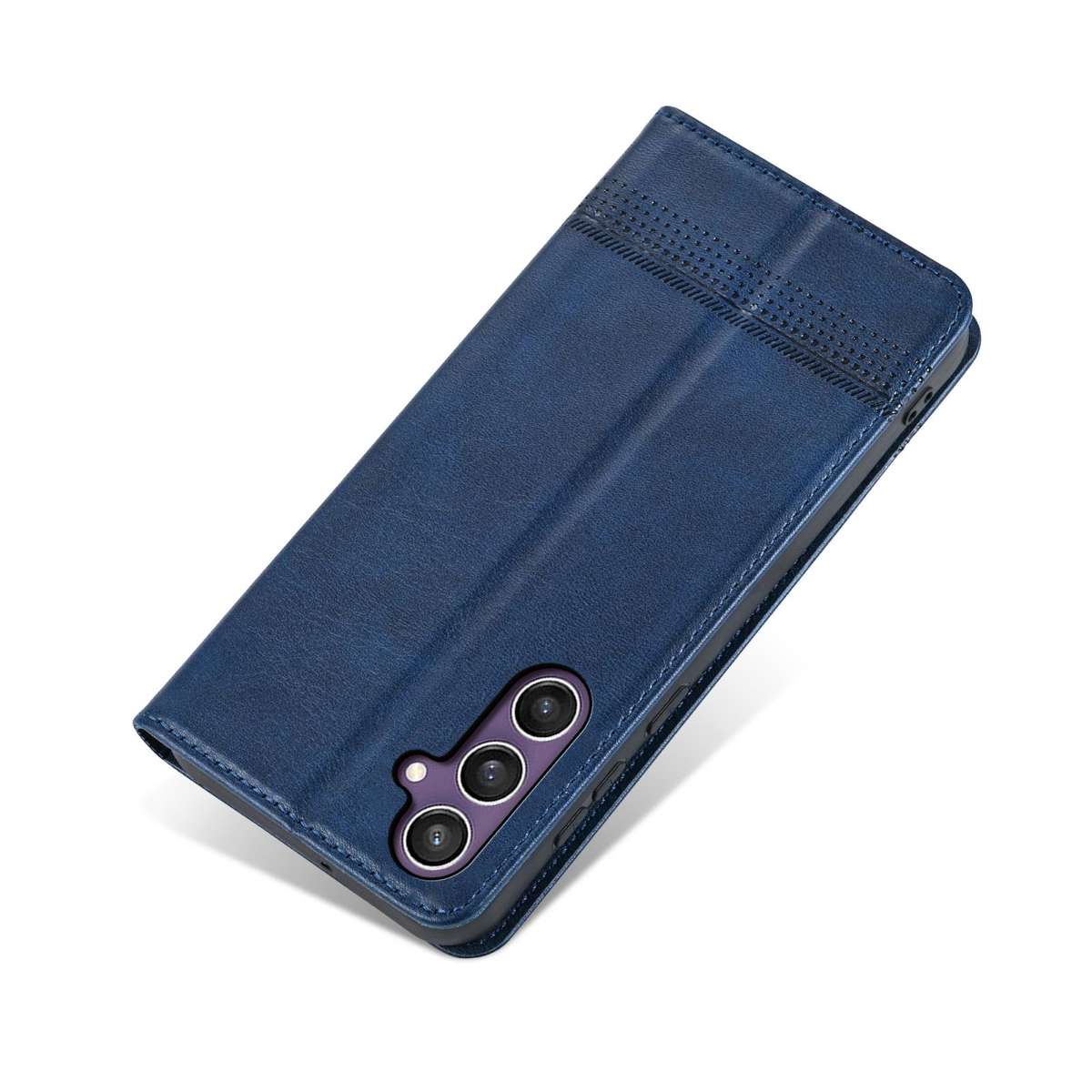 For Samsung Galaxy S25 FE 5G AZNS Magnetic Calf Texture Flip Leather Phone Case(Dark Blue)