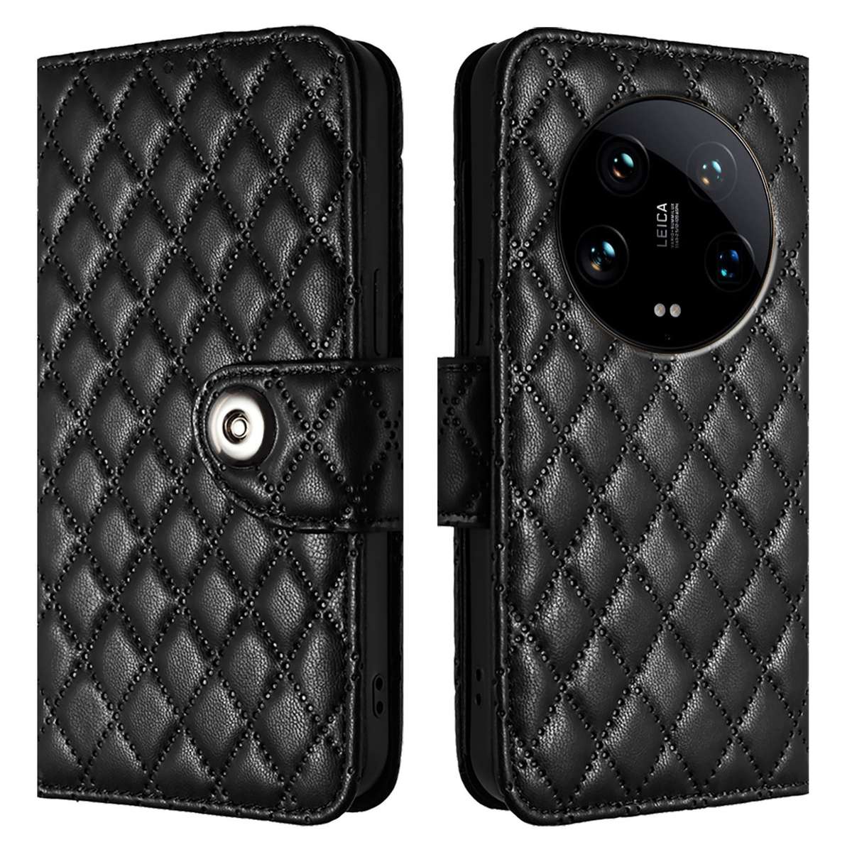 For Xiaomi 14 Ultra Rhombic Texture Flip Leather Phone Case with Lanyard(Black)