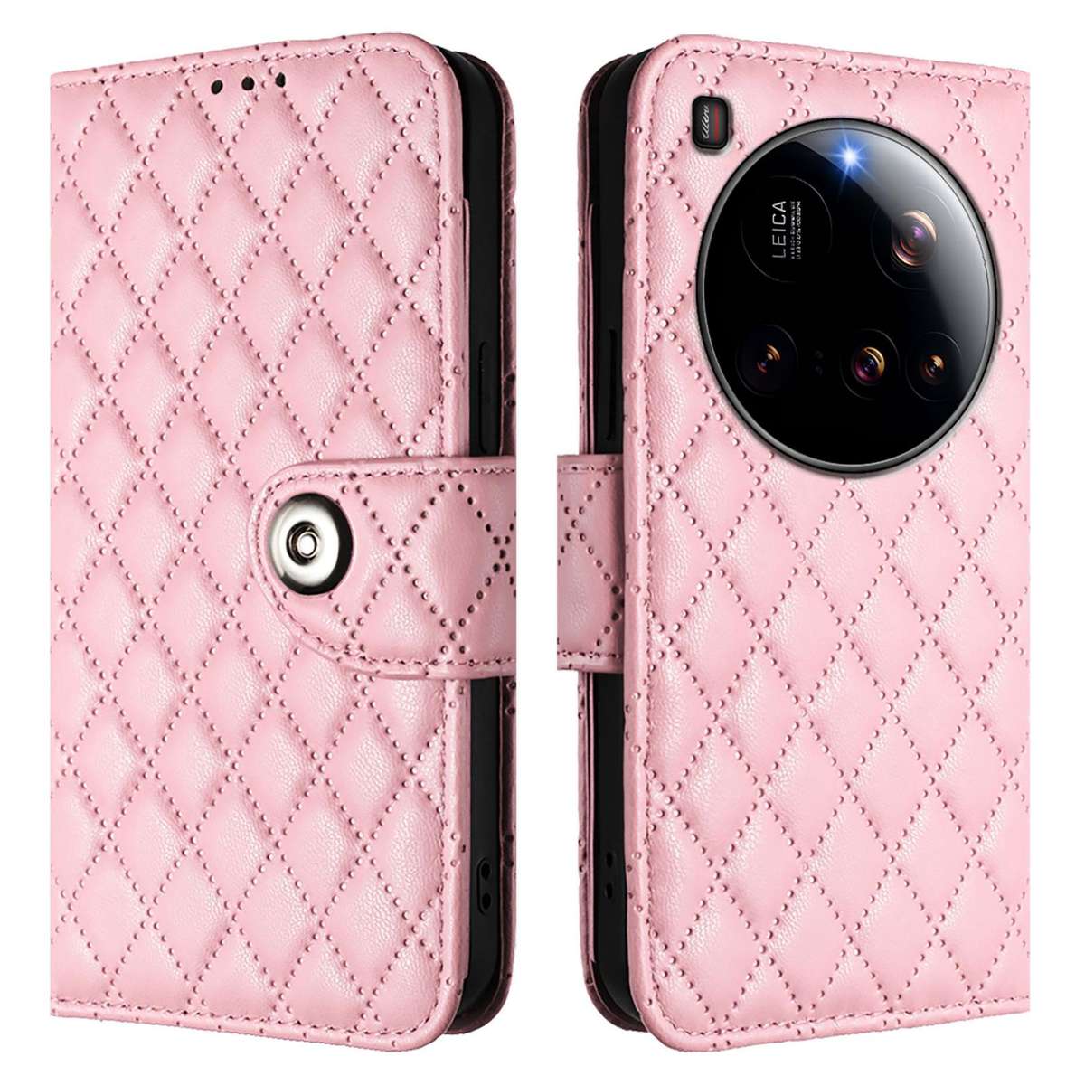 For Xiaomi 15 Ultra Rhombic Texture Flip Leather Phone Case with Lanyard(Pink)